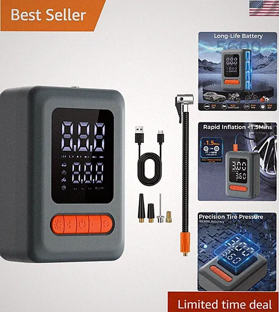 Battery Powered Air Compressor & Car Jump Starter – Inflate 30 Tires on a Charge