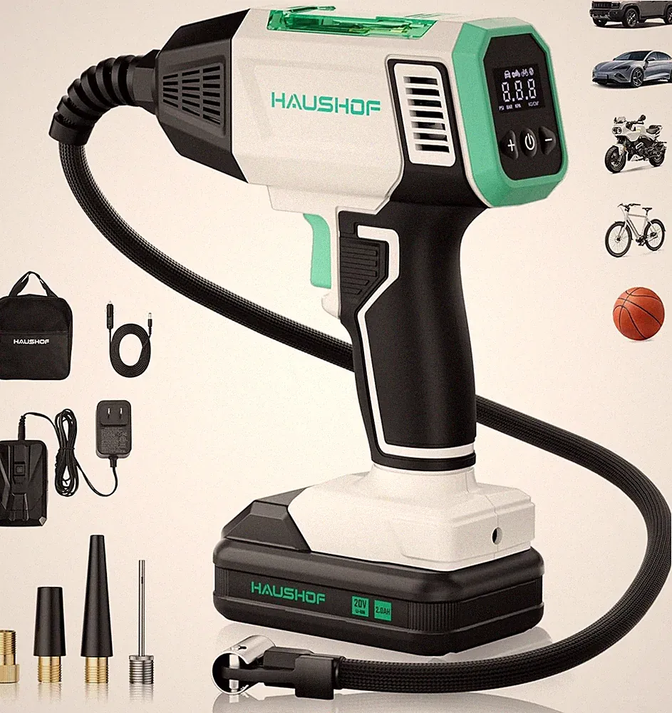 HAUSHOF 150PSI Cordless Tire Inflator Portable Air Compressor Car Air Tire Pumps