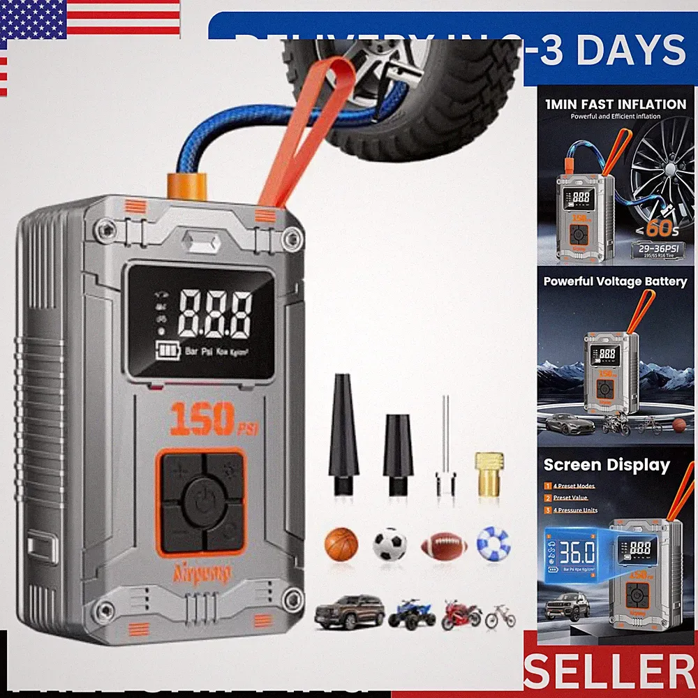 Portable Tire Inflator 150PSI Cordless Air Compressor Digital Car Pump for Auto